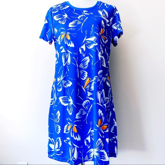 Adidas Farm Rio Butterfly Mini Dress Womens Large Blue Short Sleeves Summer - Picture 1 of 15
